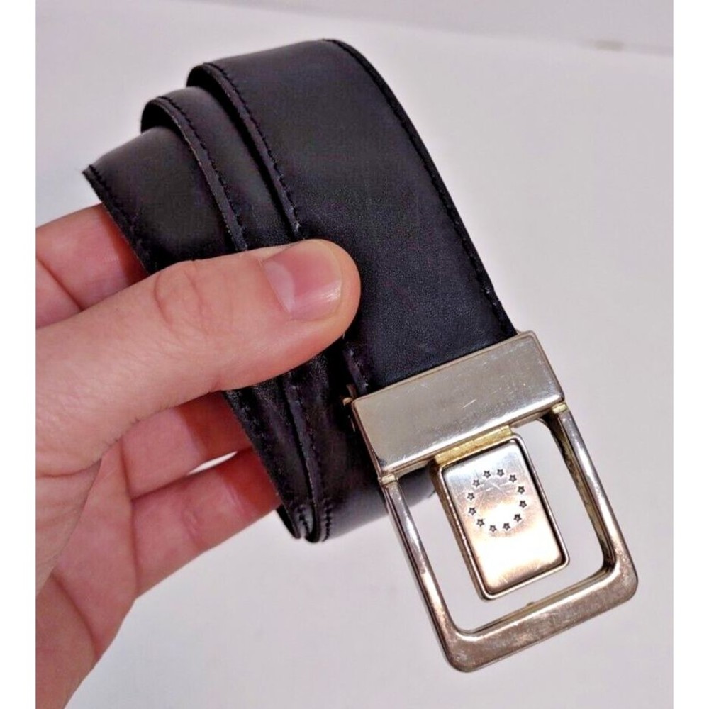 Tanner Black Belt Men's Leather 38 Black Silvertone Classic Basic Stars